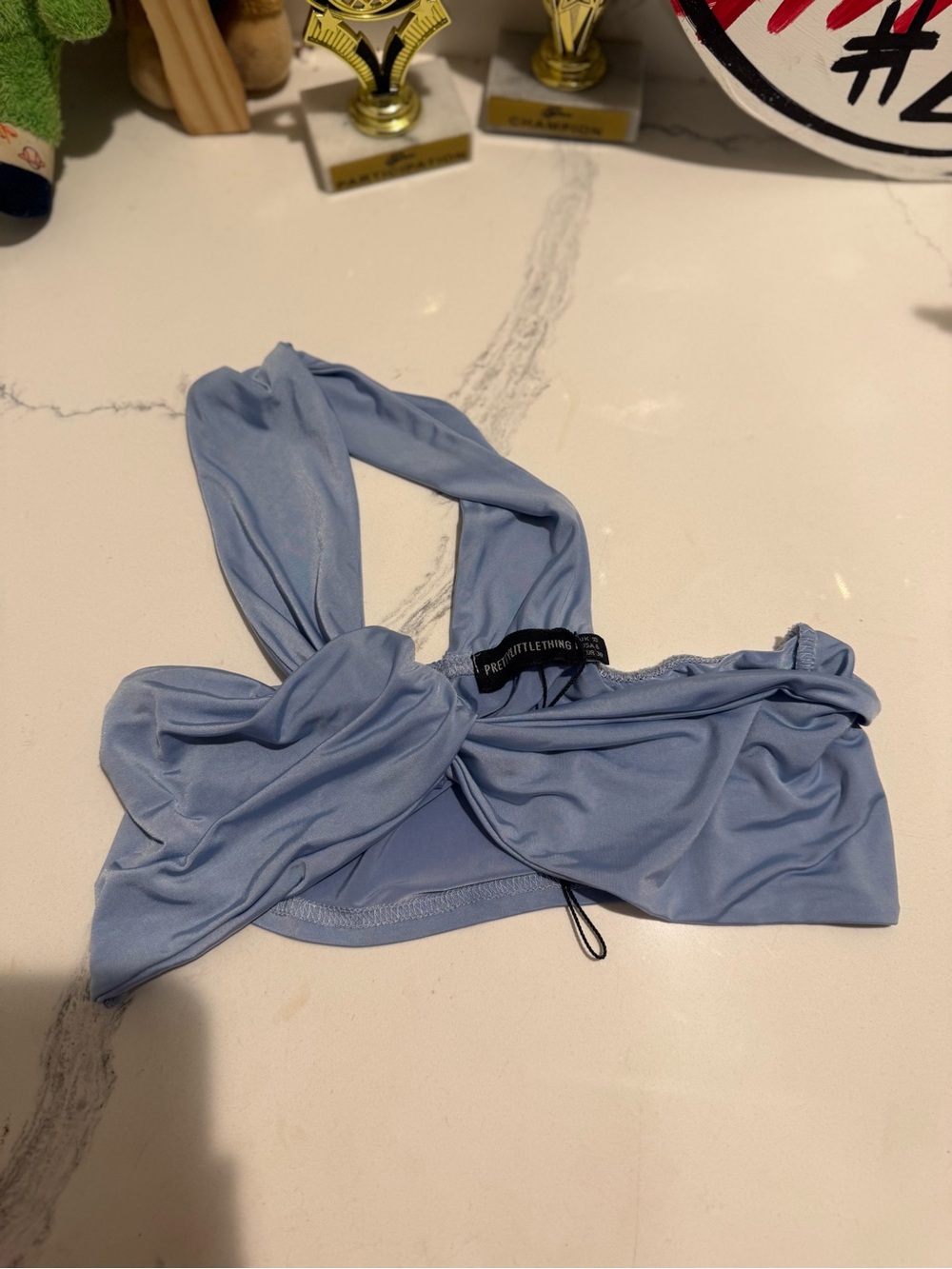 PrettyLittleThing Light Blue Twist Bandeau Top